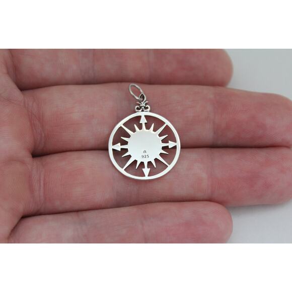 Sterling Silver Compass Rose Charm Necklace, Silver Compass Rose Charm - Picture 6 of 6